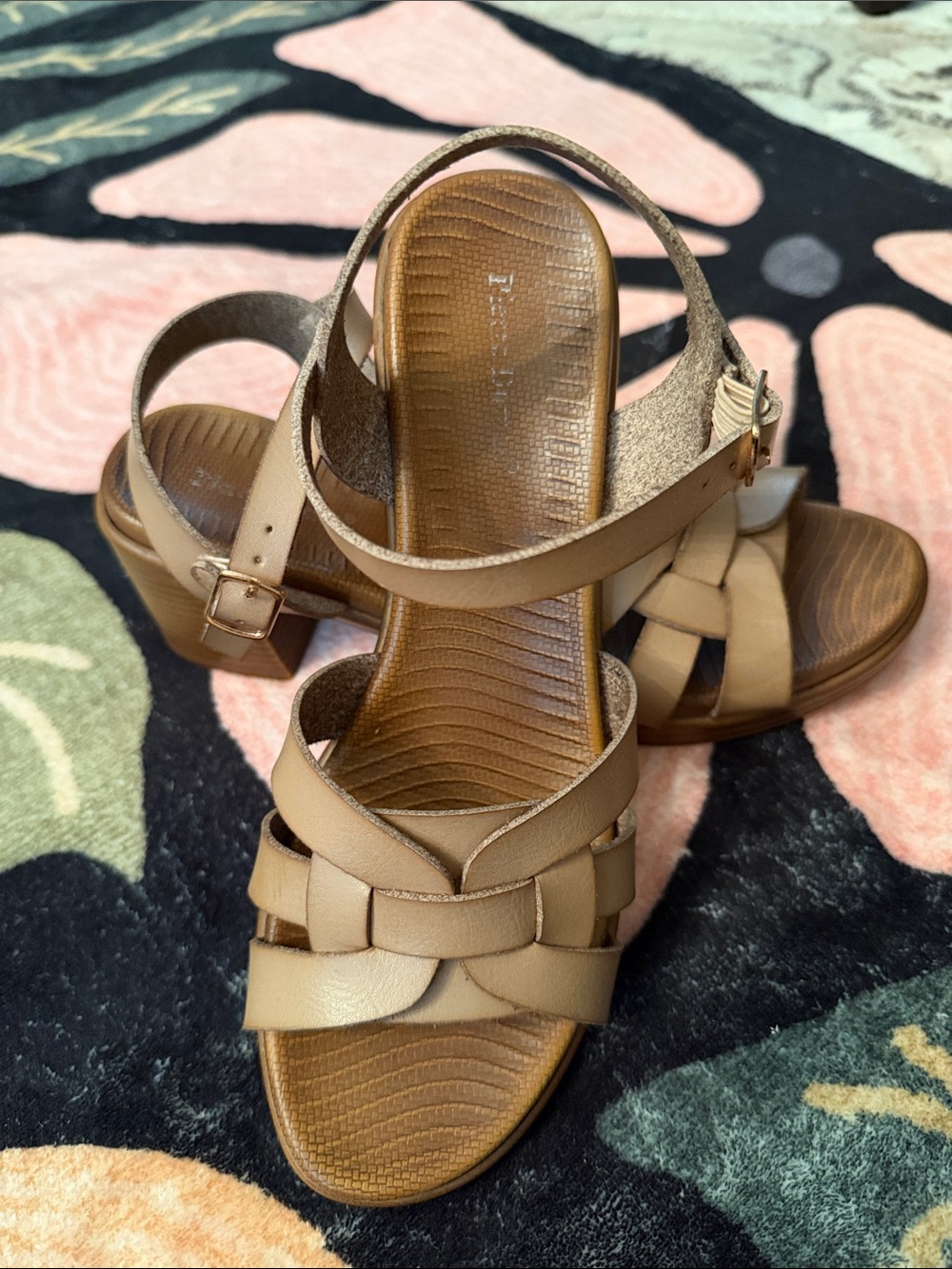 Pierre Dumas Tan Braided Strap Block Heel Sandals